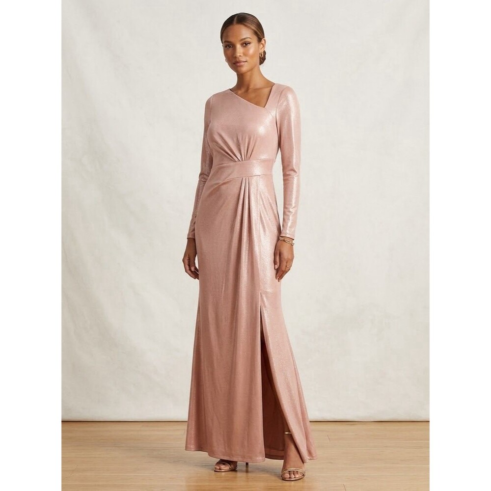 Lauren Ralph Lauren Womens Foil-Print Jersey Gown Pale Pink Silver Foil  Size 4